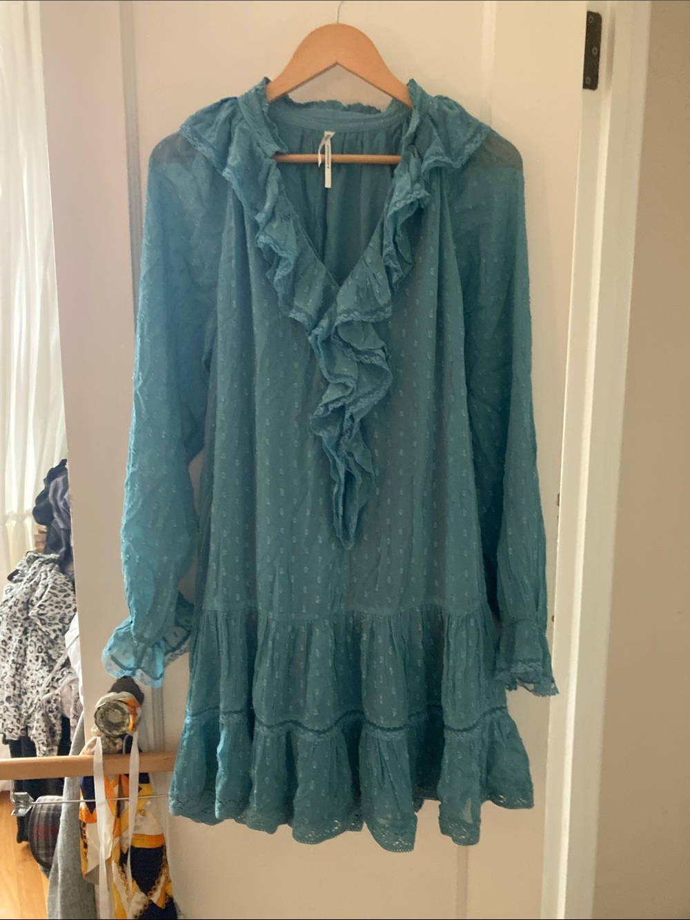 Anthropologie teal mini dress